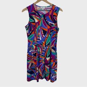 Jude Connally Multicolor Mod Pucci Style Print Sleeveless Dress with Pockets L